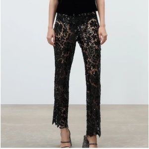 Zara Sequin Pants Limited Edition Black Size Medium Sheer NWT